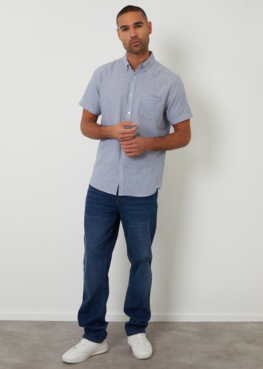 Threadbare Blue Short Sleeve Linen Blend Shirt