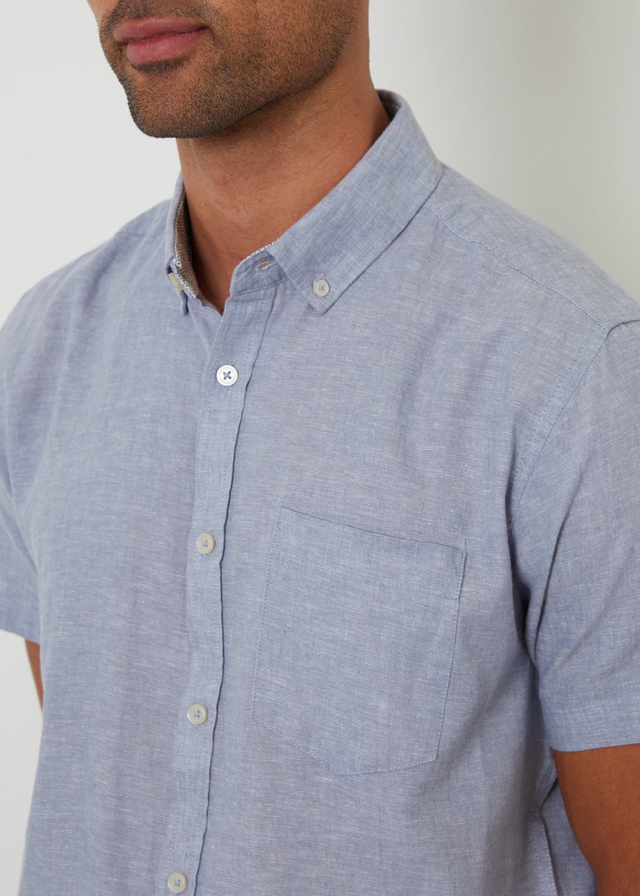 Threadbare Blue Short Sleeve Linen Blend Shirt