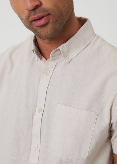 Threadbare Stone Short Sleeve Linen Blend Shirt