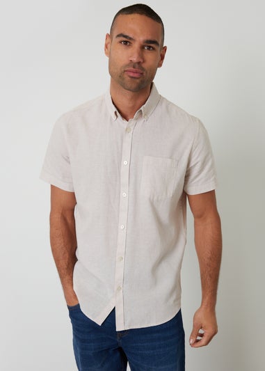 Threadbare Stone Short Sleeve Linen Blend Shirt