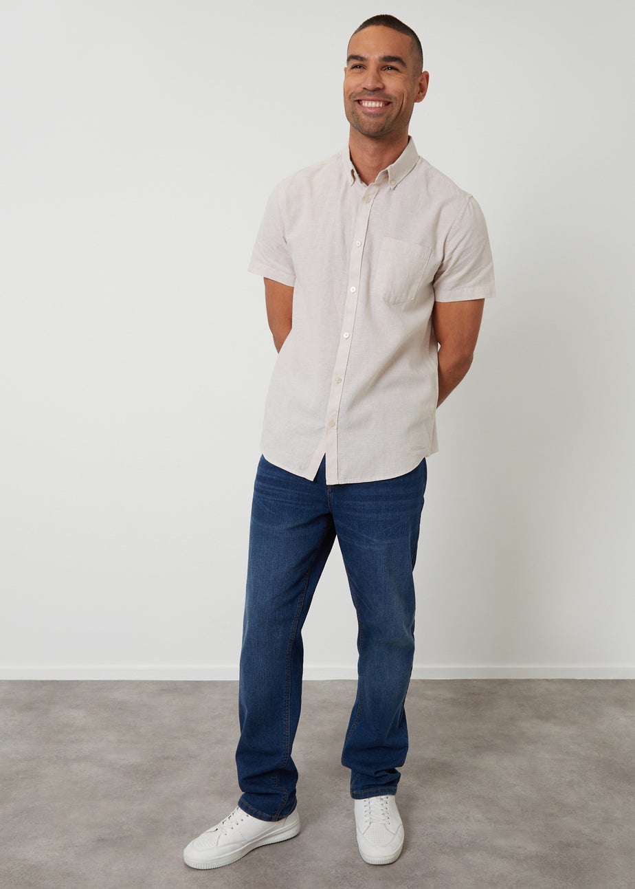 Threadbare Stone Short Sleeve Linen Blend Shirt