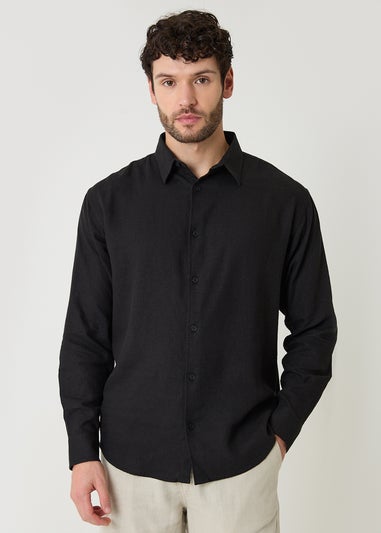 Threadbare Black Relaxed Fit Linen Blend Shirt