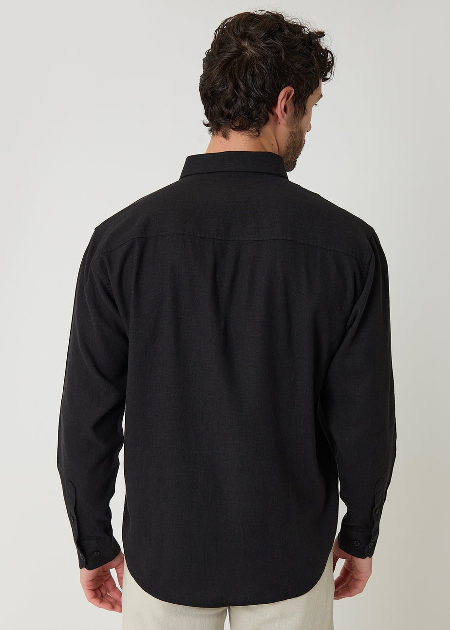 Threadbare Black Relaxed Fit Linen Blend Shirt