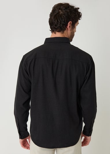 Threadbare Black Relaxed Fit Linen Blend Shirt