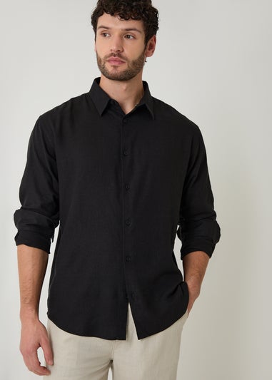 Threadbare Black Relaxed Fit Linen Blend Shirt