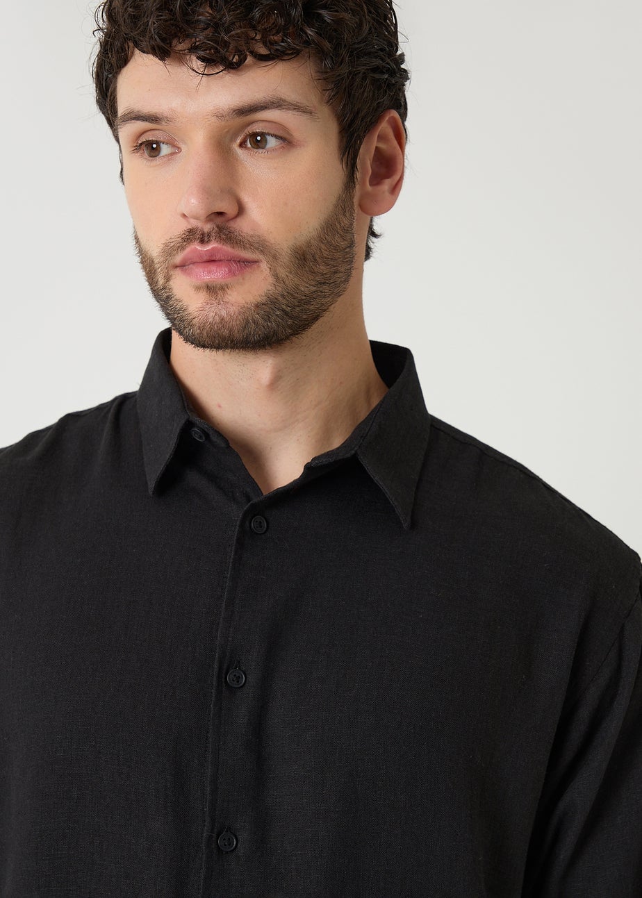Threadbare Black Relaxed Fit Linen Blend Shirt