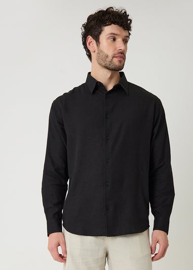 Threadbare Black Relaxed Fit Linen Blend Shirt