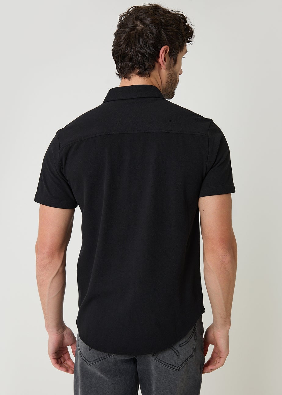 Threadbare Black Cotton Pique Short Sleeve Shirt
