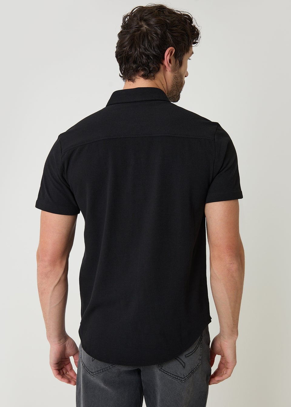Threadbare Black Cotton Pique Short Sleeve Shirt