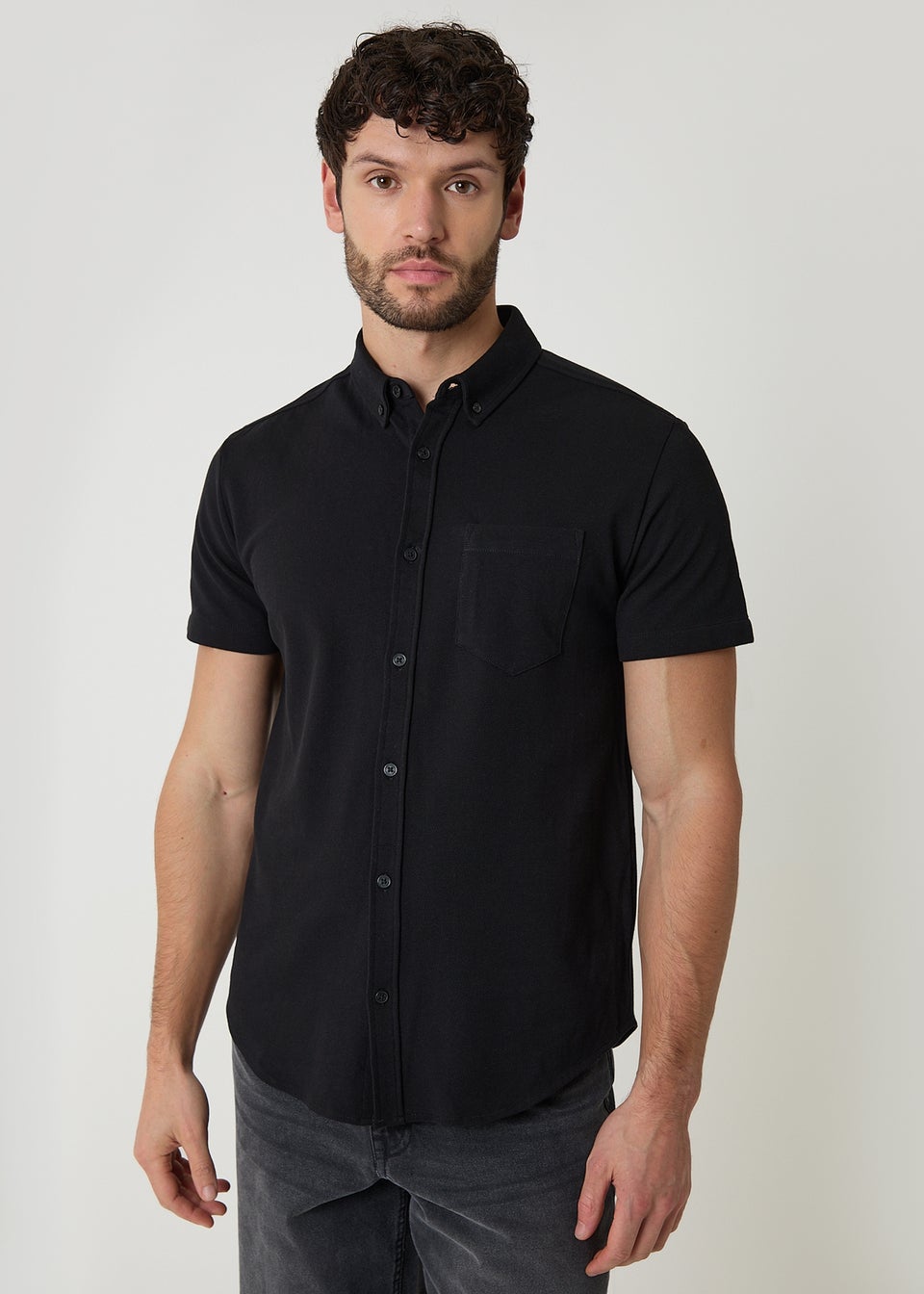 Threadbare Black Cotton Pique Short Sleeve Shirt