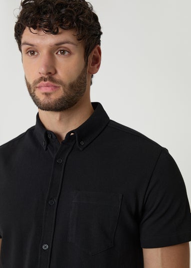 Threadbare Black Cotton Pique Short Sleeve Shirt