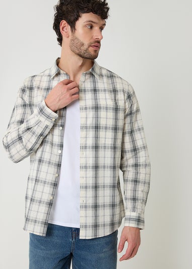 Threadbare Stone Check Cotton Long Sleeve Shirt