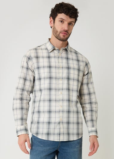 Threadbare Stone Check Cotton Long Sleeve Shirt