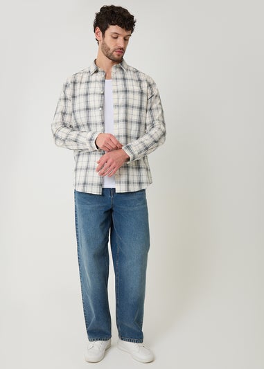 Threadbare Stone Check Cotton Long Sleeve Shirt
