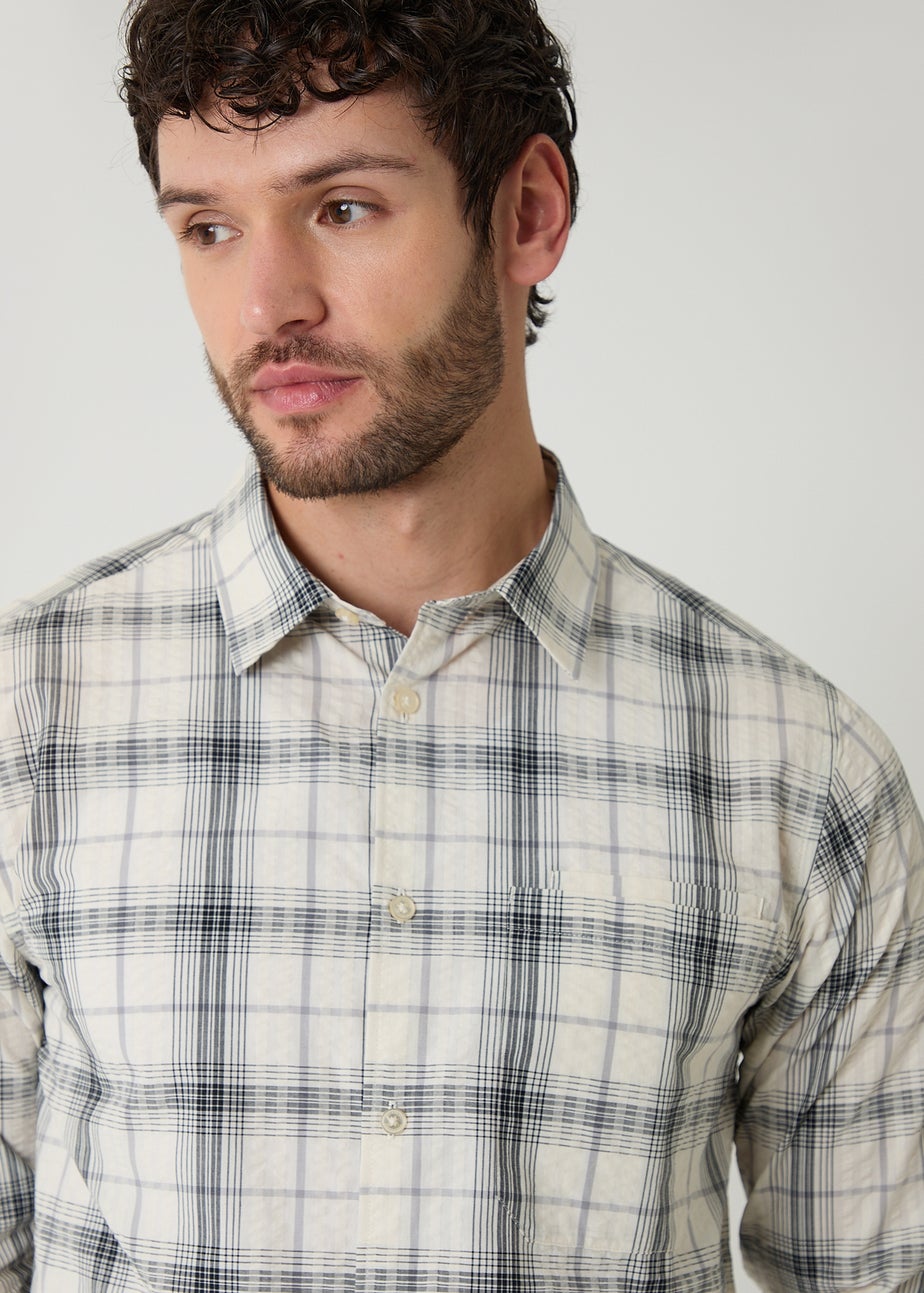Threadbare Stone Check Cotton Long Sleeve Shirt