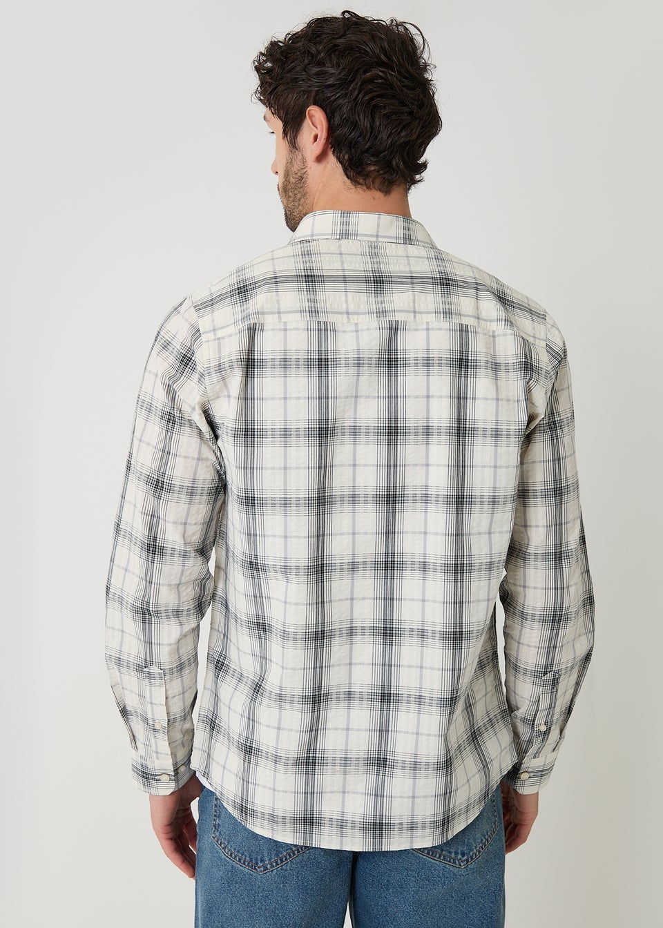 Threadbare Stone Check Cotton Long Sleeve Shirt