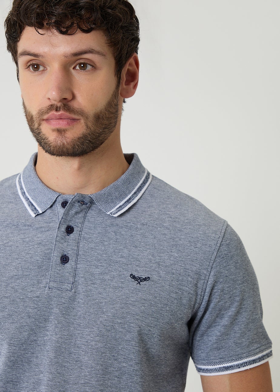 Threadbare Navy Two Tone Cotton Pique Polo Shirt