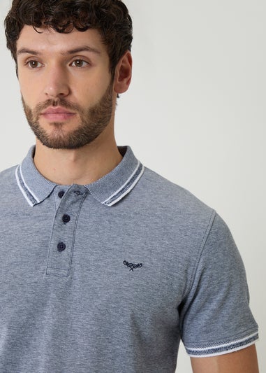 Threadbare Navy Two Tone Cotton Pique Polo Shirt