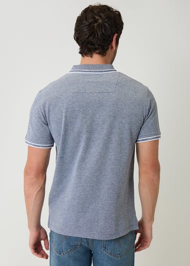 Threadbare Navy Two Tone Cotton Pique Polo Shirt