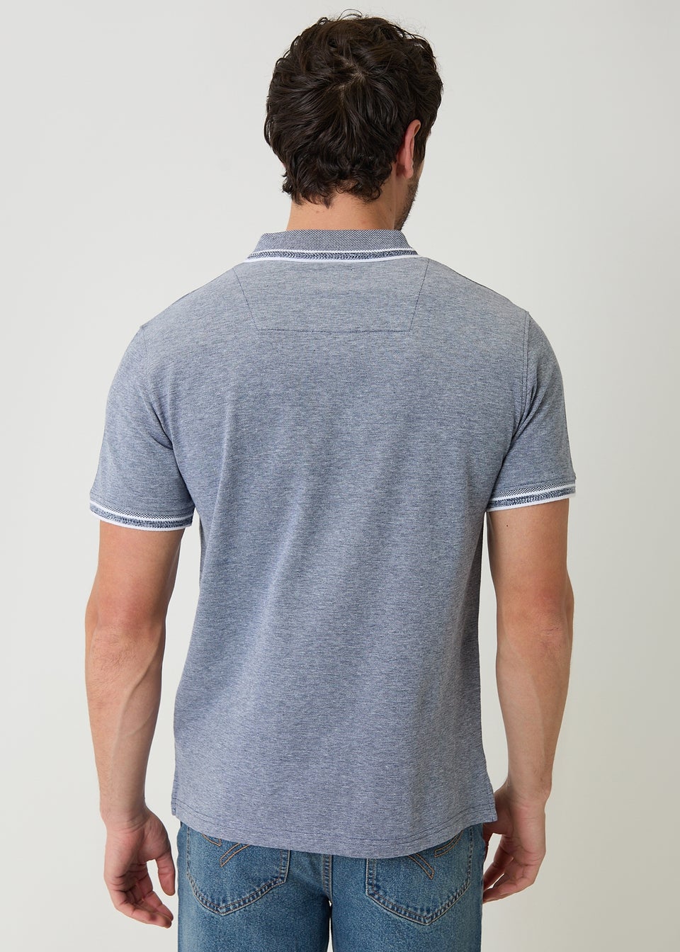 Threadbare Navy Two Tone Cotton Pique Polo Shirt