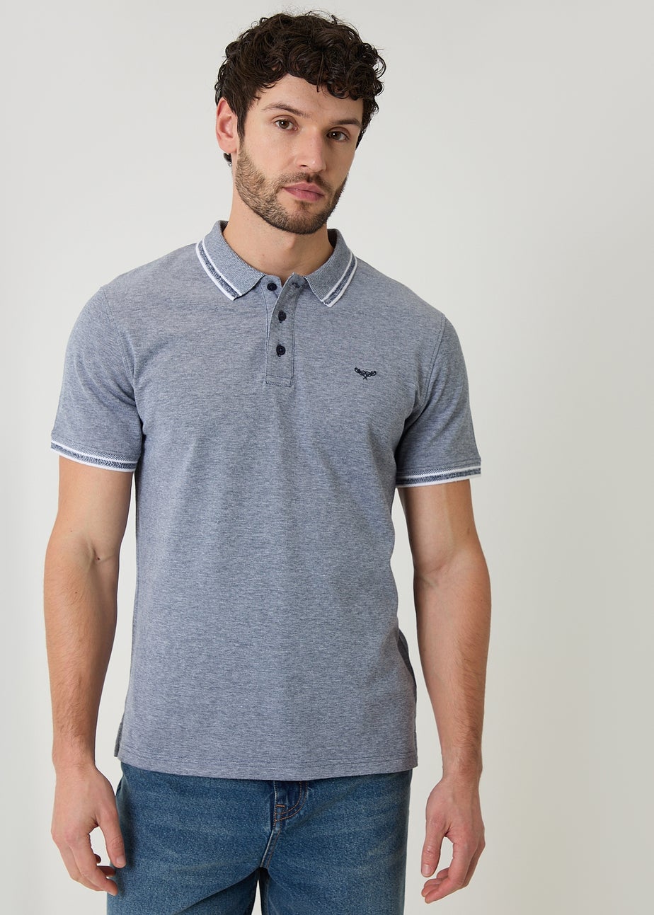 Threadbare Navy Two Tone Cotton Pique Polo Shirt