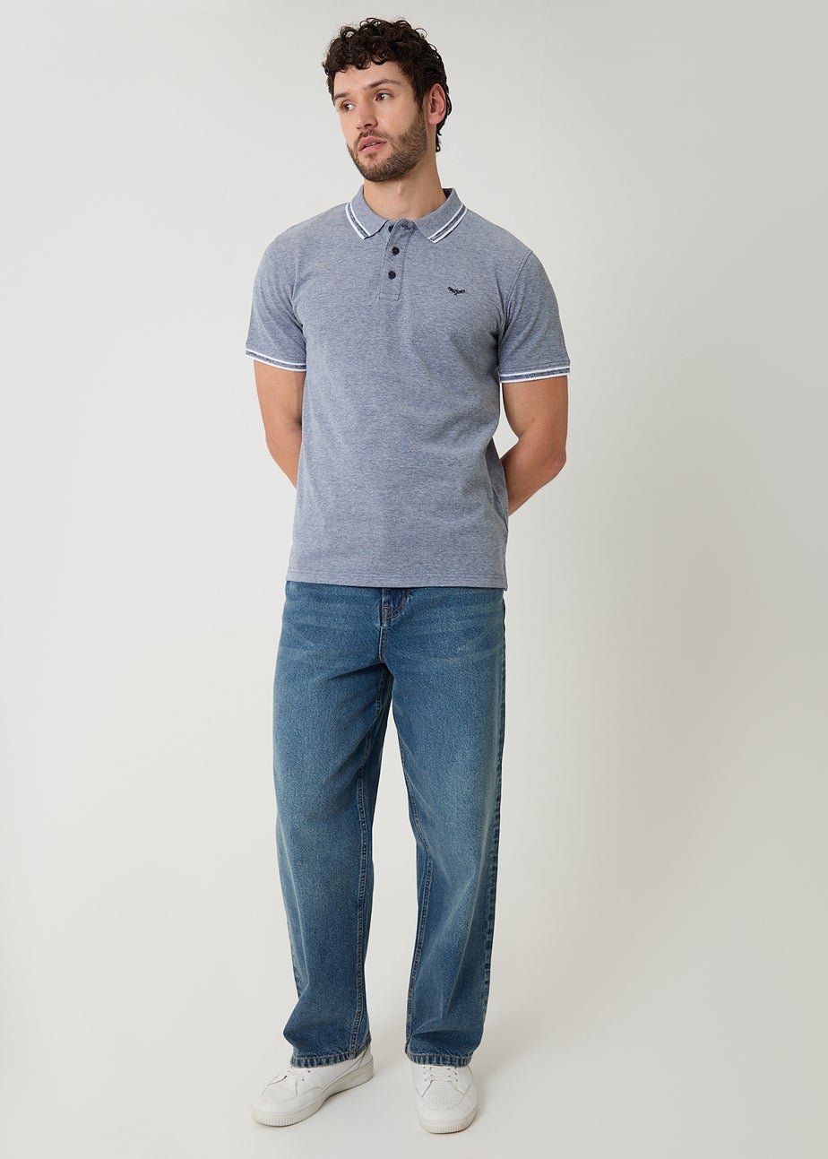 Threadbare Navy Two Tone Cotton Pique Polo Shirt