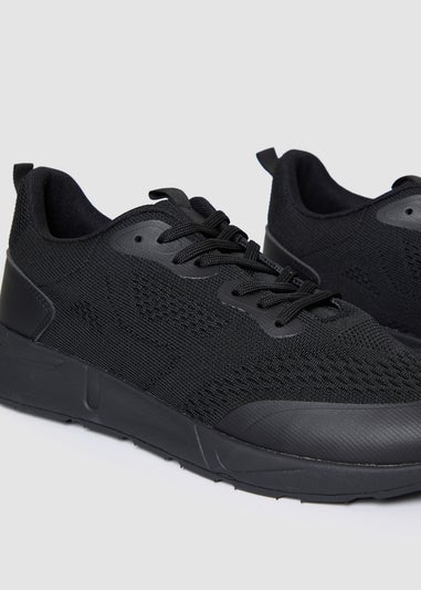 Threadbare Black Textured Slip On Trainers