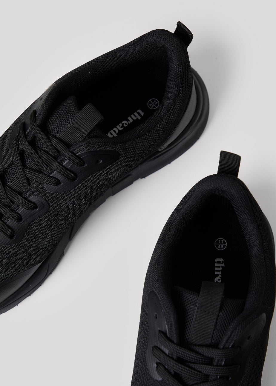 Threadbare Black Textured Slip On Trainers