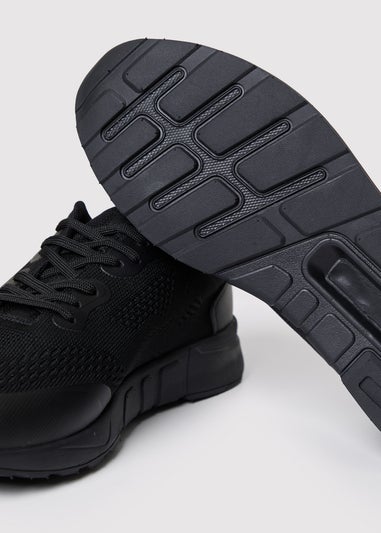 Threadbare Black Textured Slip On Trainers