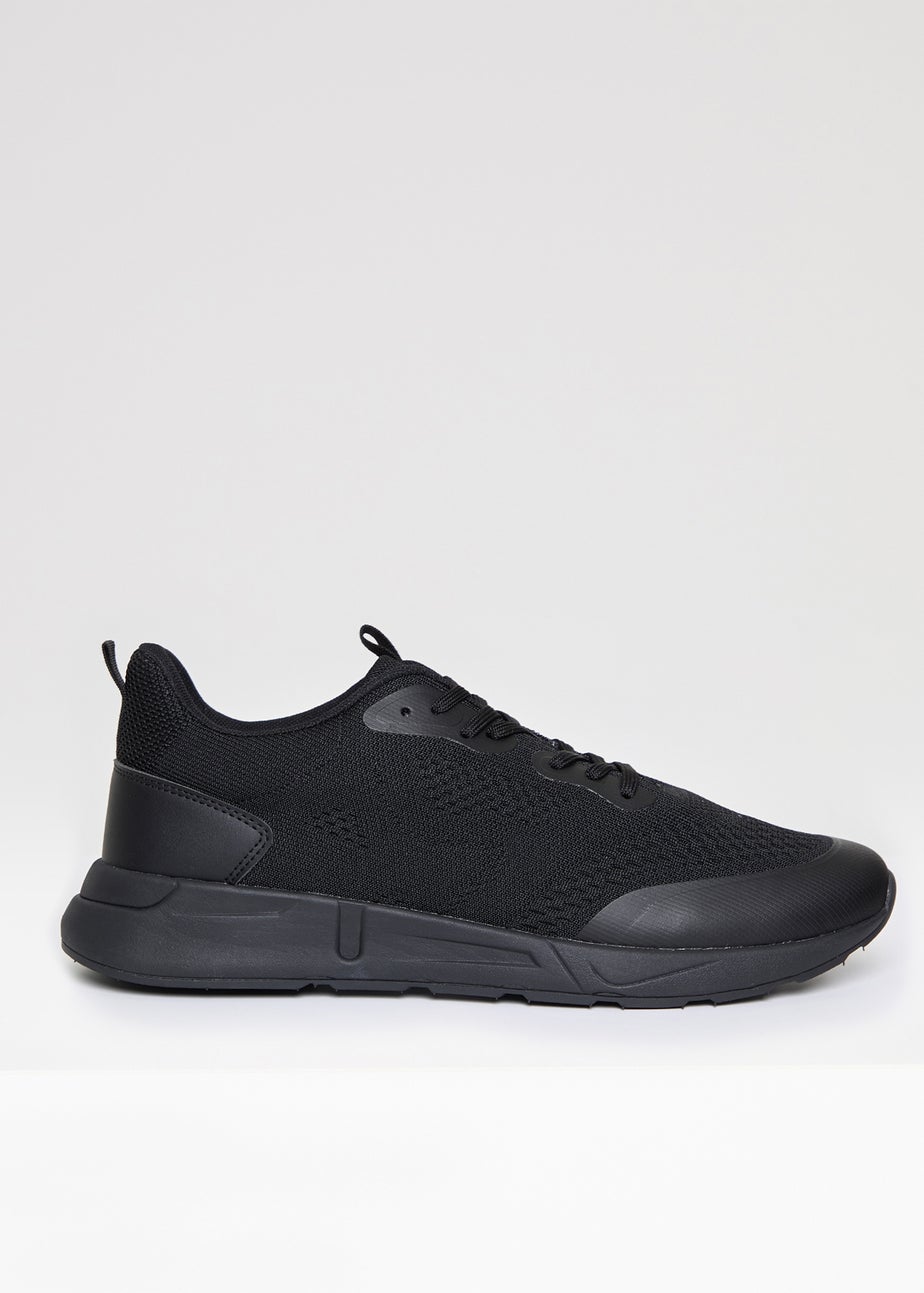 Threadbare Black Textured Slip On Trainers