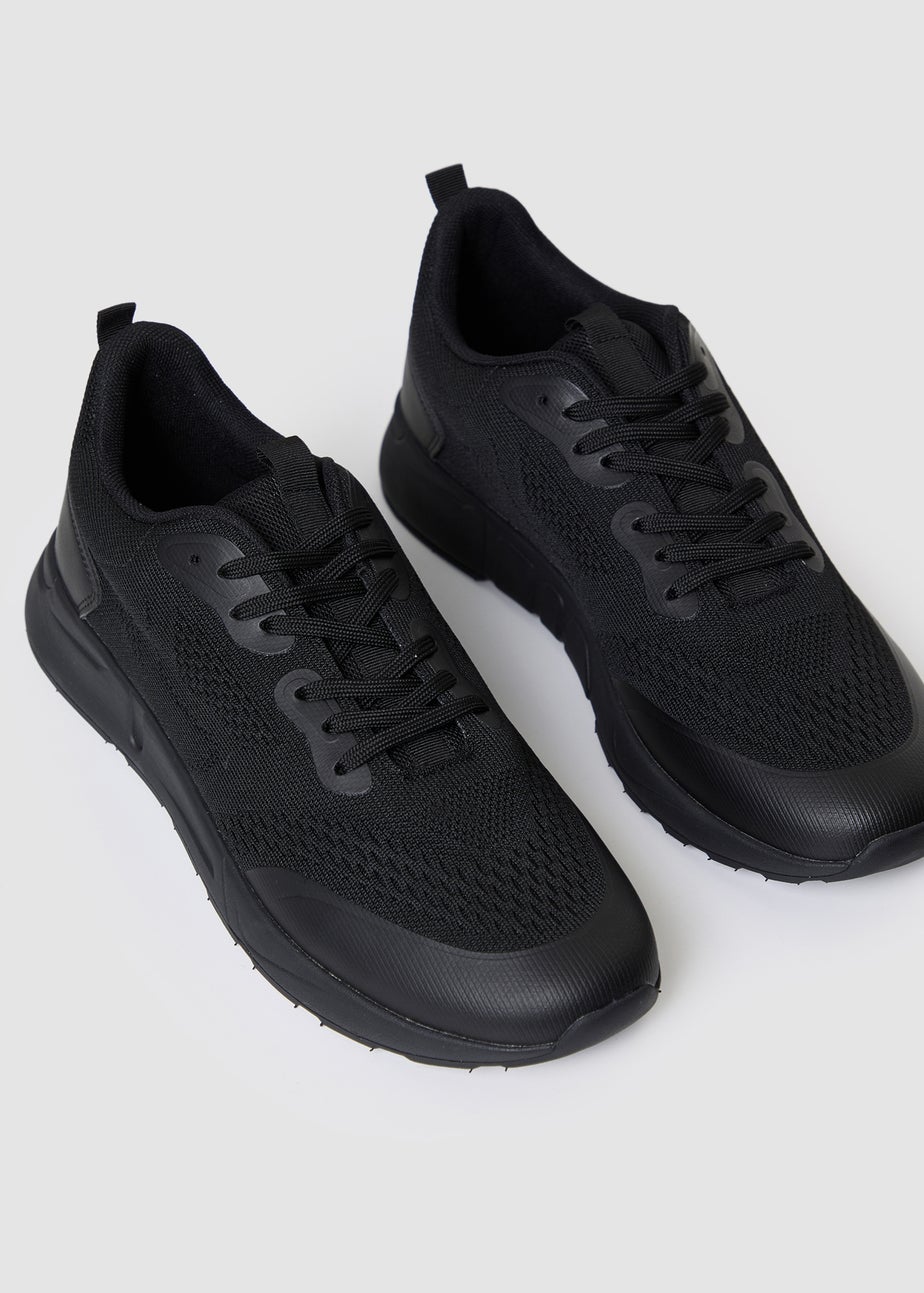 Threadbare Black Textured Slip On Trainers