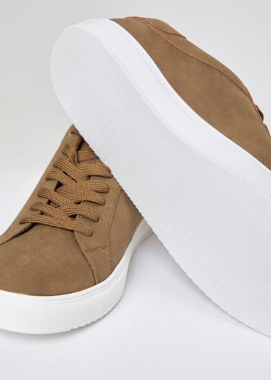 Threadbare Tan Faux Suede Court Trainers