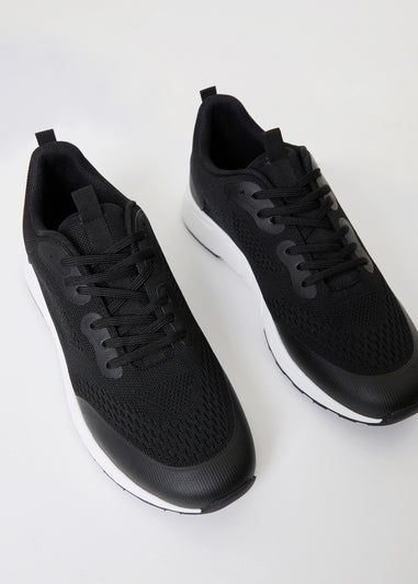 Threadbare Black Textured Slip On Trainers
