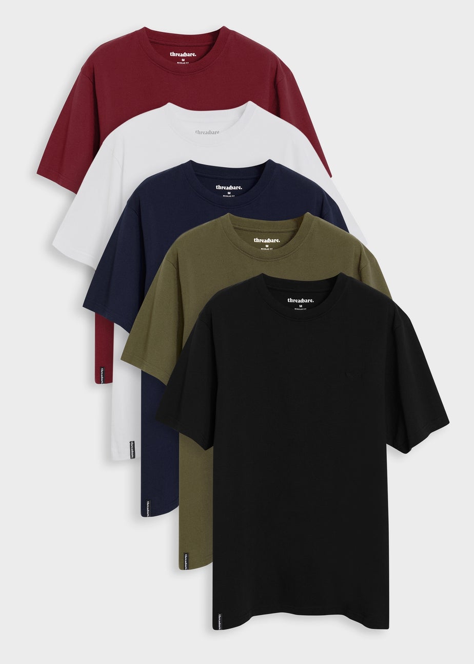 Threadbare Multi 5-Pack Short Sleeve Cotton T-Shirts
