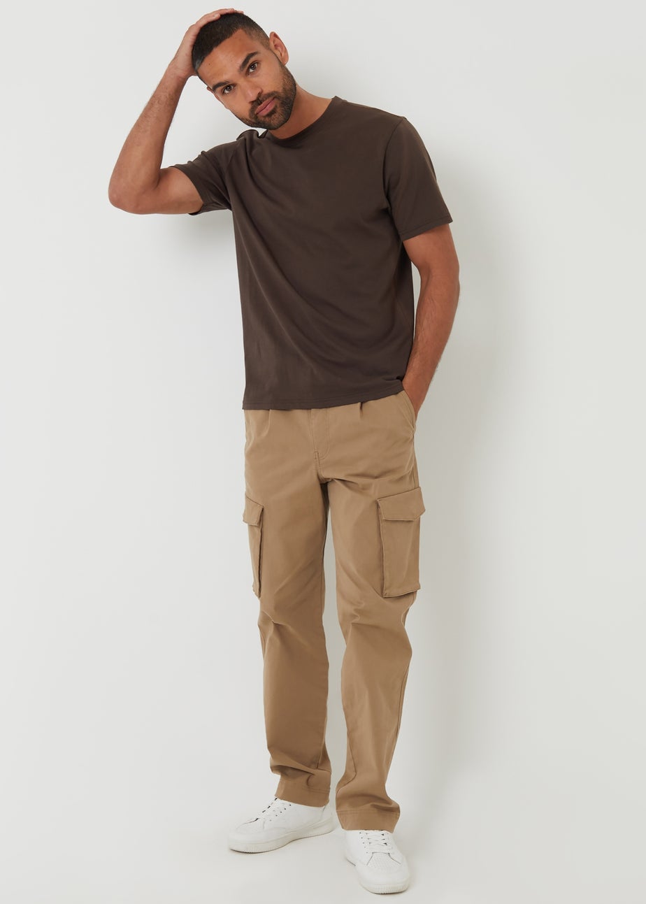 Threadbare Stone Relaxed Fit Cotton Cargo Trousers With Stretch