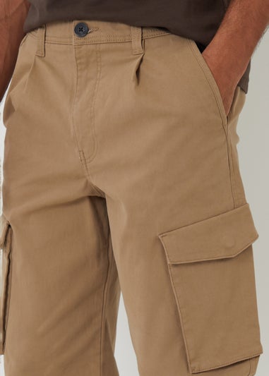 Threadbare Stone Relaxed Fit Cotton Cargo Trousers With Stretch