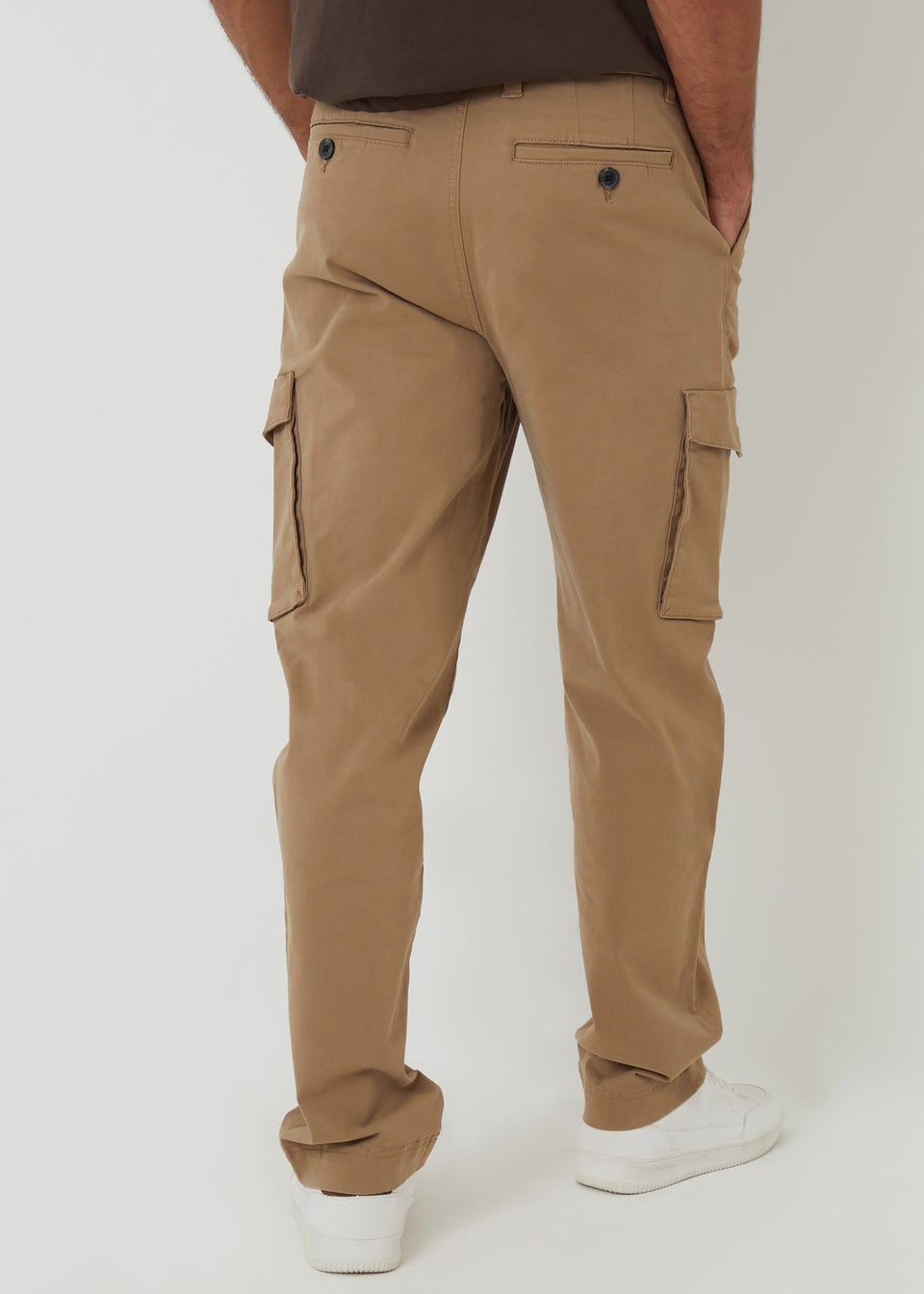 Threadbare Stone Relaxed Fit Cotton Cargo Trousers With Stretch