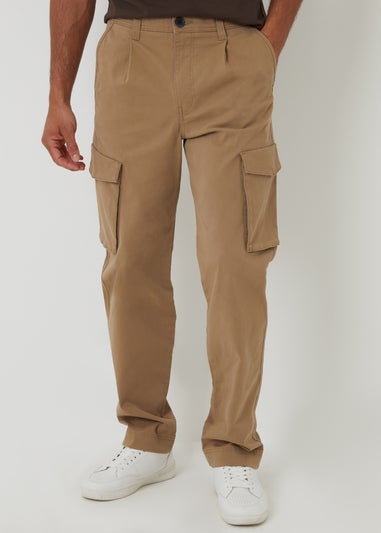 Threadbare Stone Relaxed Fit Cotton Cargo Trousers With Stretch