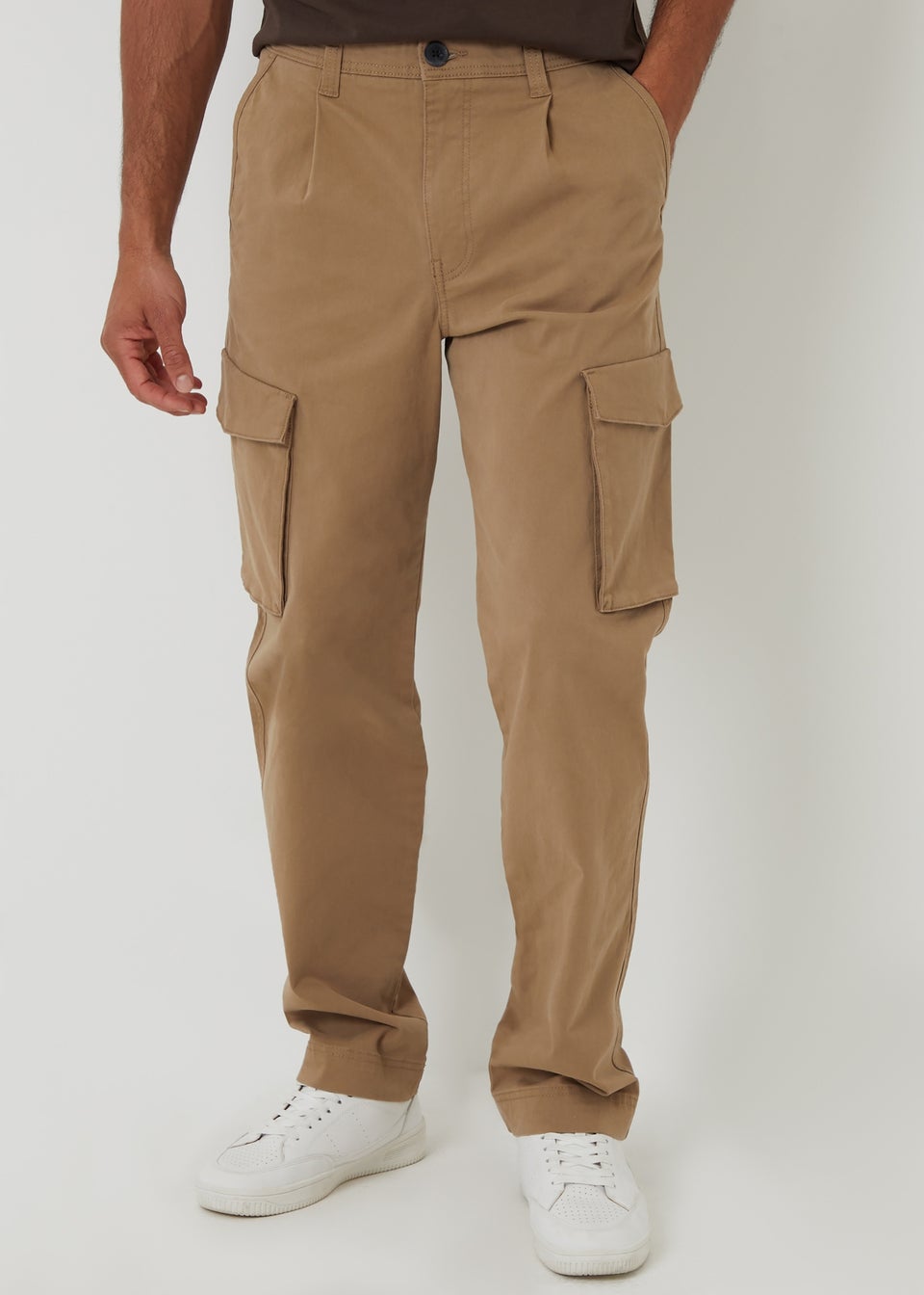Threadbare Stone Relaxed Fit Cotton Cargo Trousers With Stretch