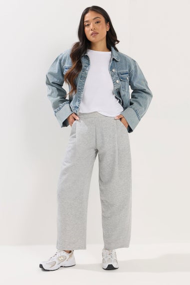 PixieGirl Petite Grey Marl Jersey Pleated Barrel Trousers