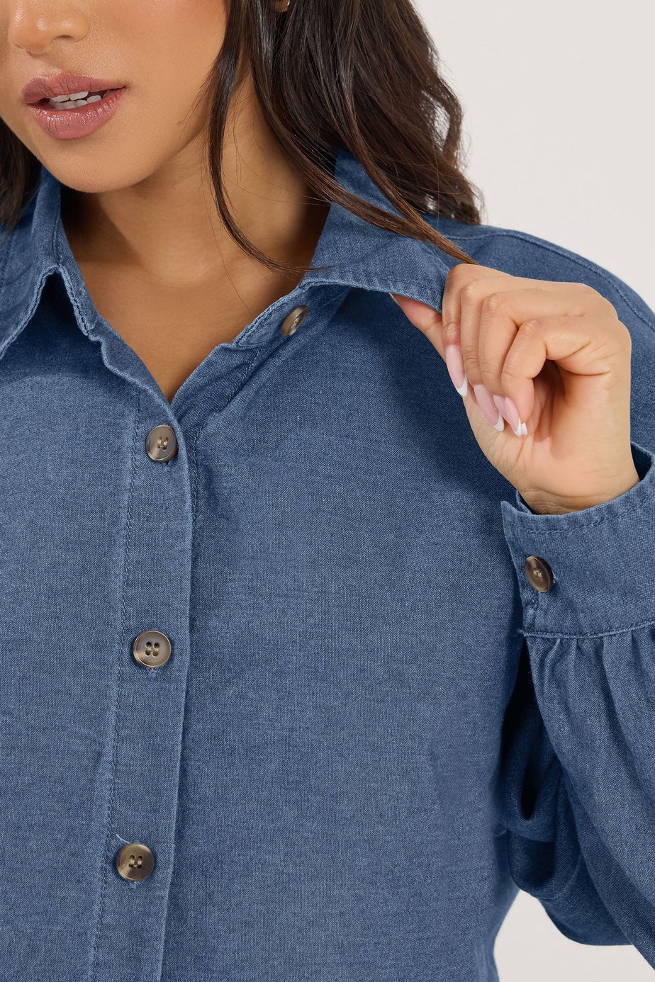 PixieGirl Petite Mid Blue Oversized Denim Shirt