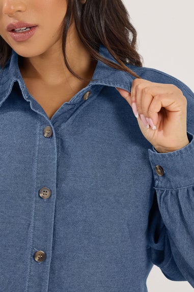 PixieGirl Petite Mid Blue Oversized Denim Shirt