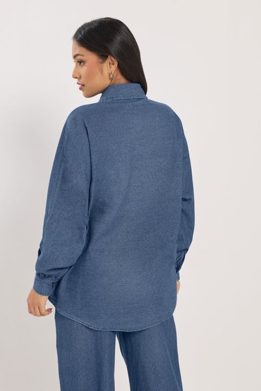 PixieGirl Petite Mid Blue Oversized Denim Shirt