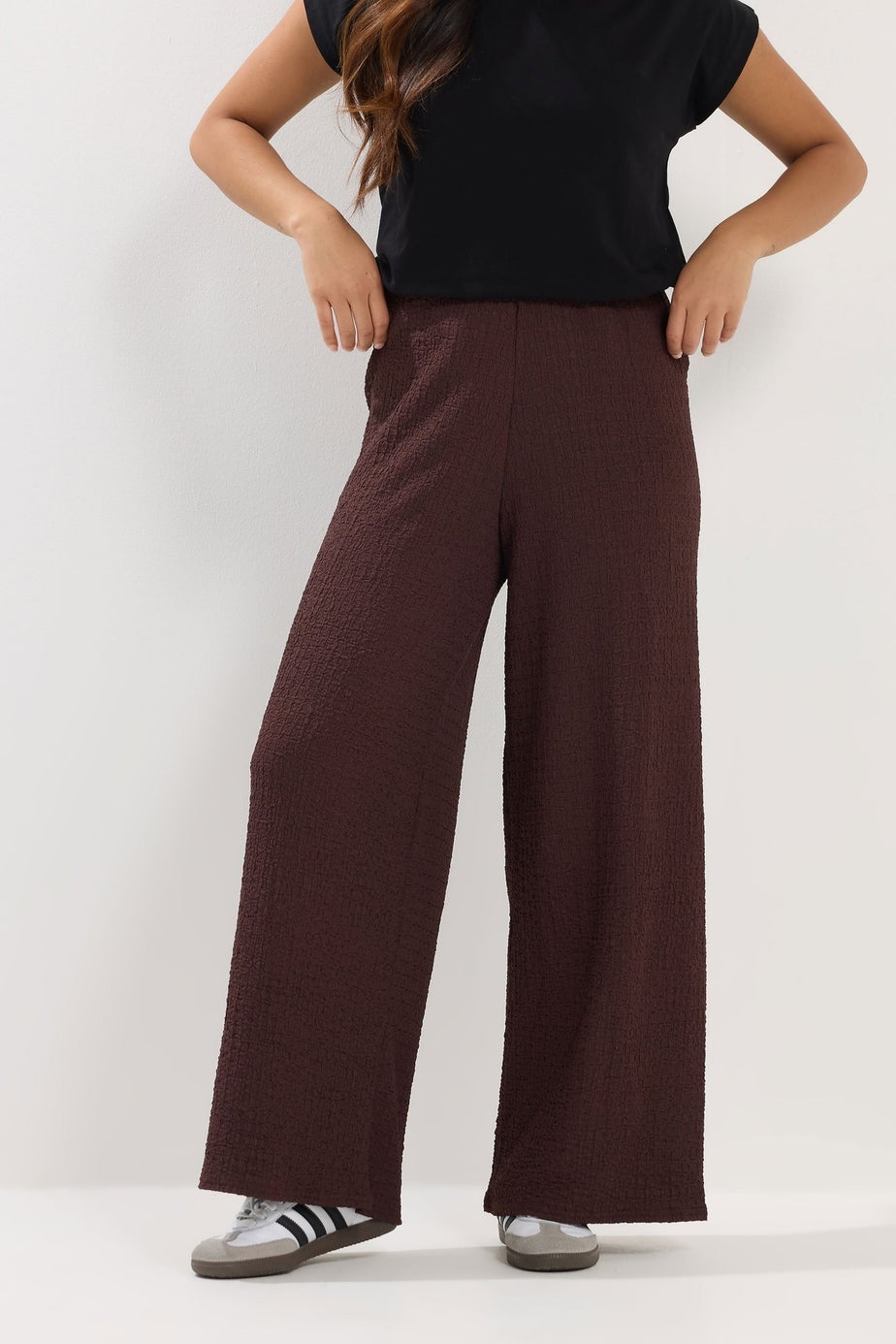 PixieGirl Petite Chocolate Brown Textured Wide Leg Trousers