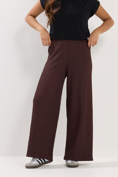 PixieGirl Petite Chocolate Brown Textured Wide Leg Trousers
