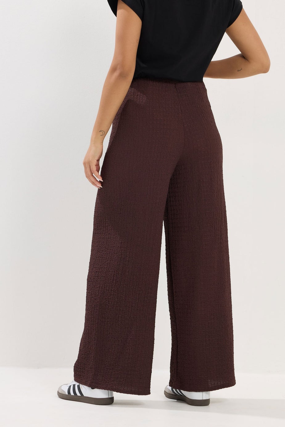 PixieGirl Petite Chocolate Brown Textured Wide Leg Trousers
