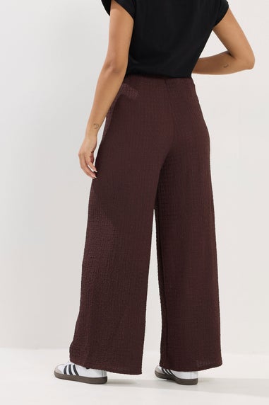 PixieGirl Petite Chocolate Brown Textured Wide Leg Trousers