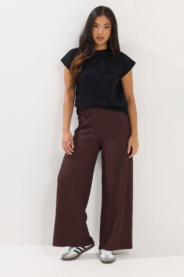 PixieGirl Petite Chocolate Brown Textured Wide Leg Trousers