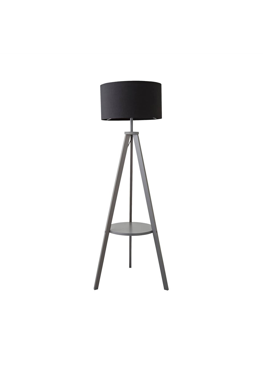ValueLights Grey Wood Tripod floor Lamp with Drum Lampshade