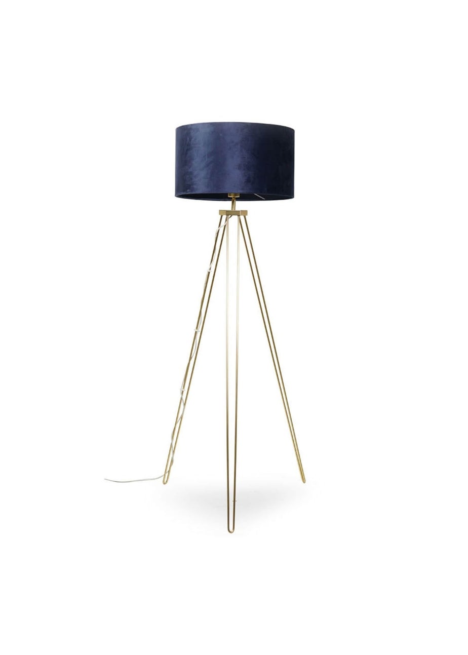 ValueLights Aero Gold Tripod Floor Lamp with Velvet Lampshade